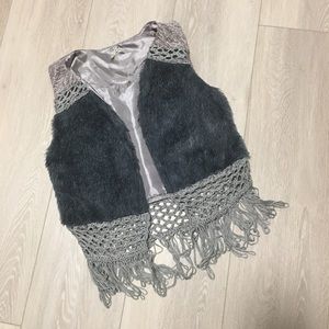 BKE faux fur and crochet Vest